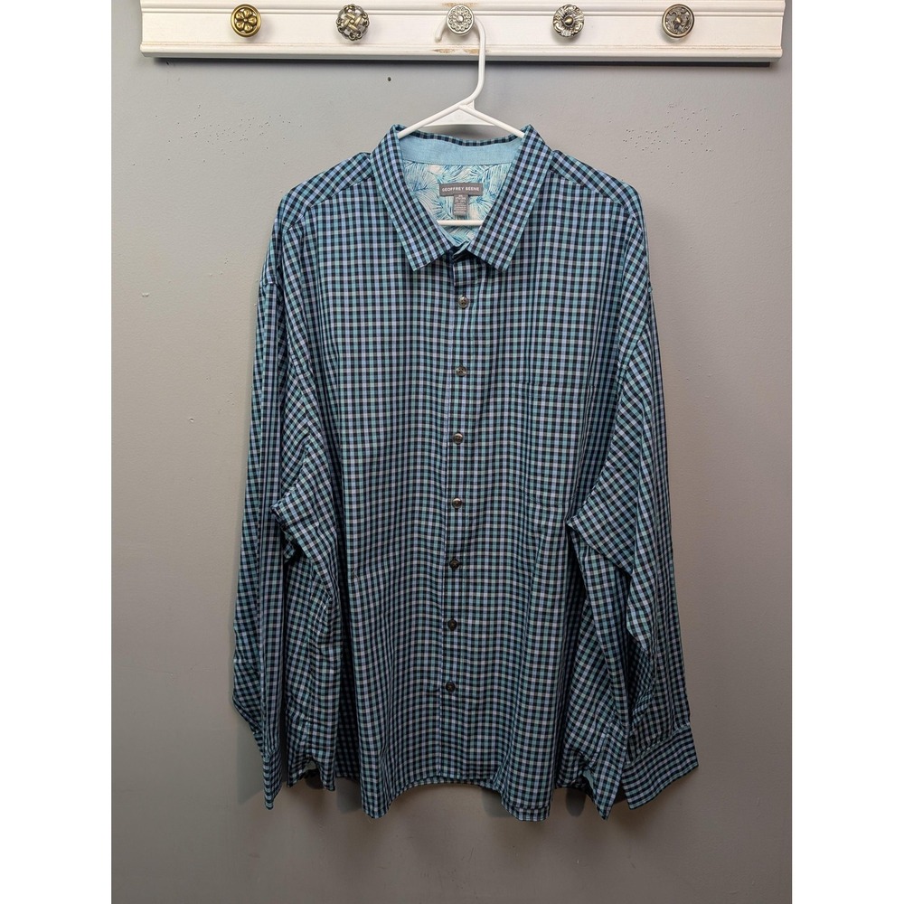 Geoffrey Beene Shirt Mens 3XL Blue Green Check Plaid Long Sleeve Button Front